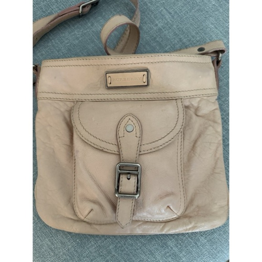 Auth BURBERRY Pink Leather Messenger Crossbody Bag Nova Check Lining Pockets Zip